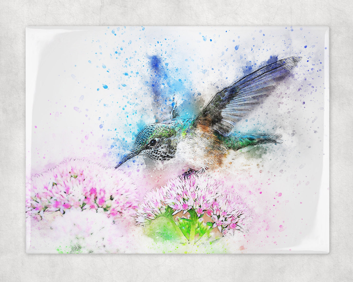 Watercolor Style Hummingbird Art Decorative Ceramic Tile with Optional Easel Back - 6x8 inches