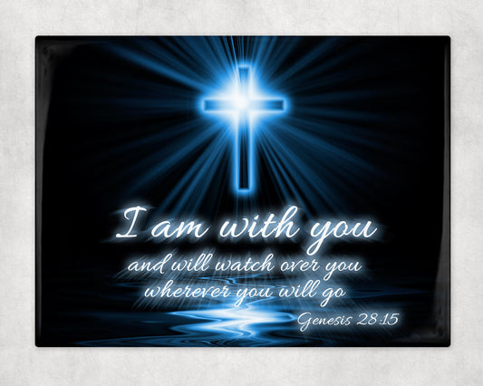 I Am With You Christian Cross Decorative Ceramic Tile with Optional Easel Back - 6x8 inches