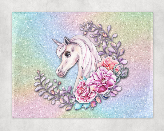 Unicorn Wreath Glitter Look Art Decorative Ceramic Tile with Optional Easel Back - 6x8 inches