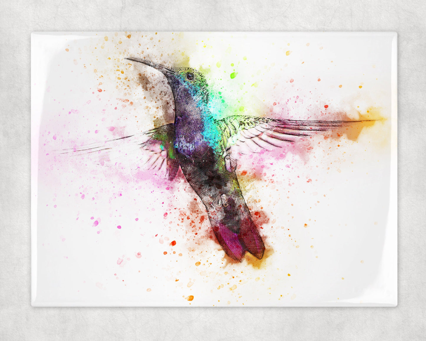 Watercolor Style Hummingbird Art Decorative Ceramic Tile with Optional Easel Back - 6x8 inches