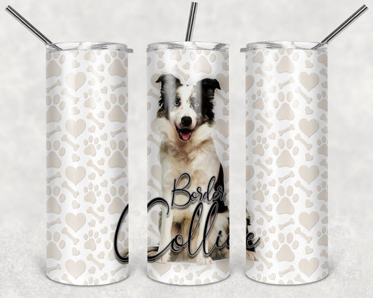 Blue Eyed Border Collie Art 20oz Skinny Tumbler - Stainless Steel