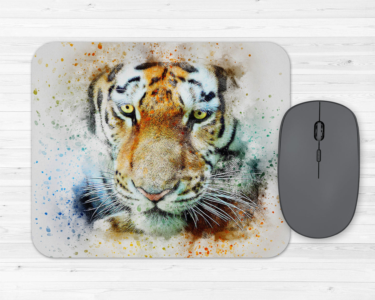 Watercolor Tiger Portrait Art Rubber Mousepad
