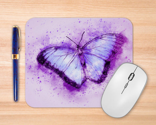 Watercolor Purple Butterfly Art Rubber Mousepad