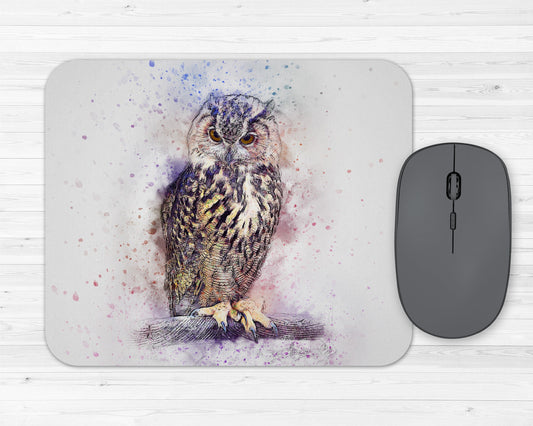 Watercolor Owl Art Rubber Mousepad