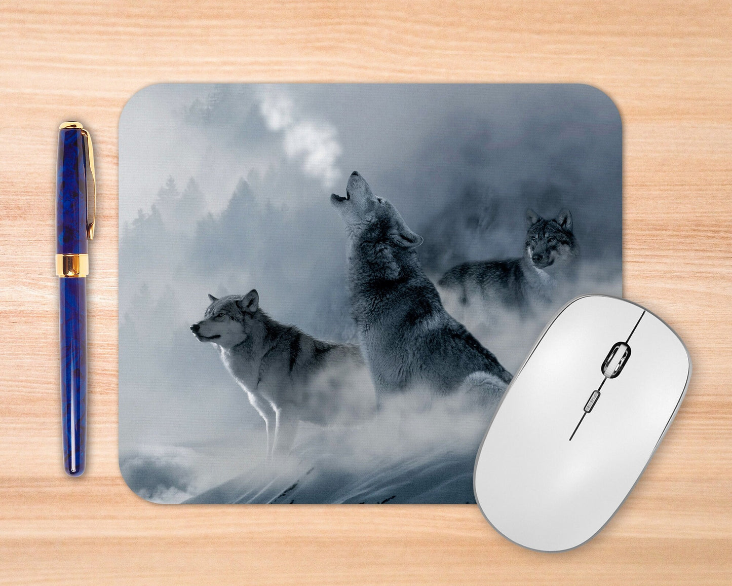 Winter Wolves Art Rubber Mousepad