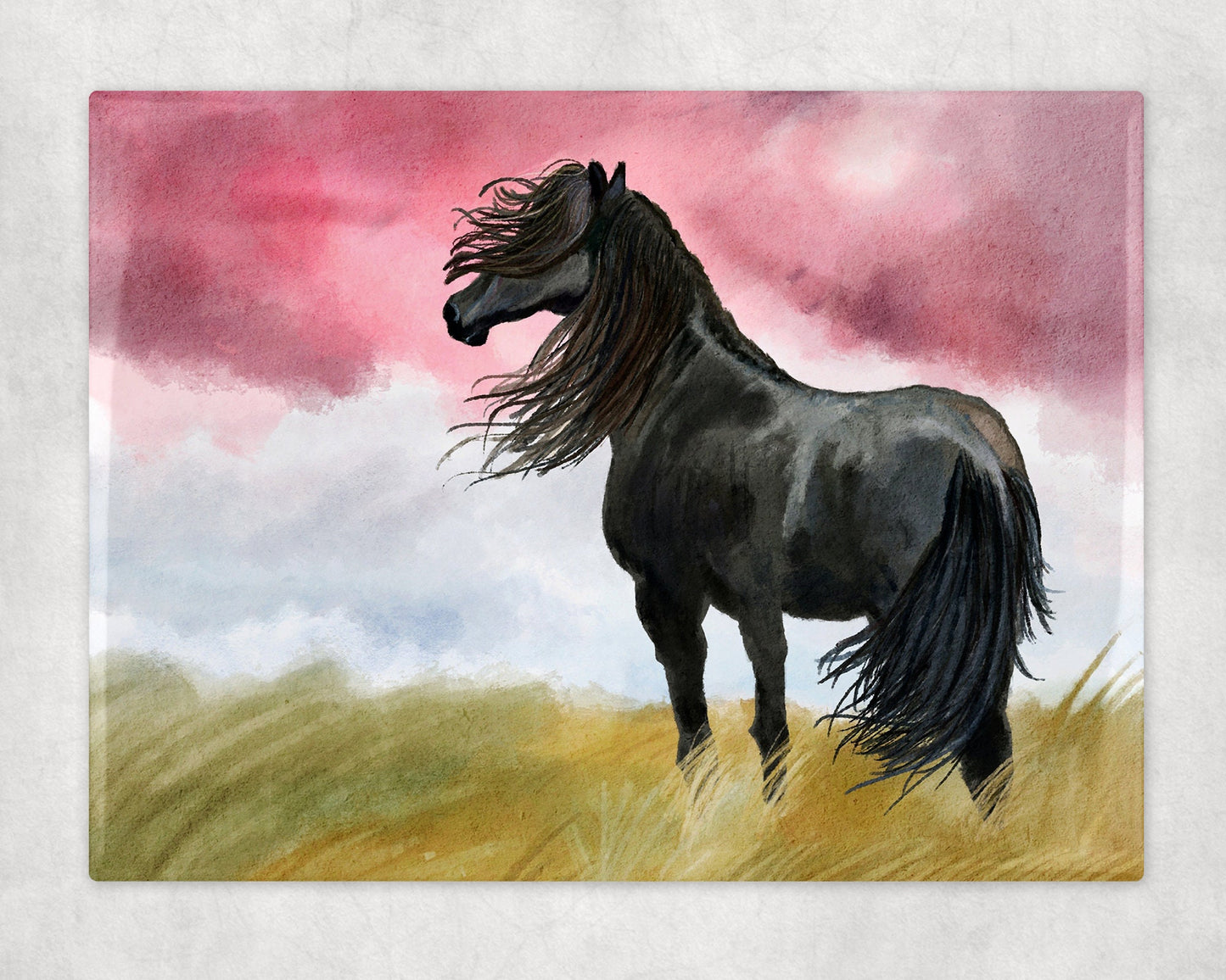 Black Horse Art Decorative Ceramic Tile with Optional Easel Back - 6x8 inches