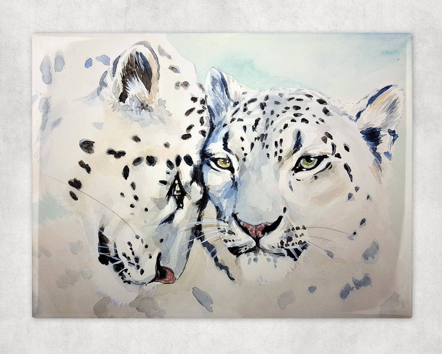 Snow Leopards Art Decorative Ceramic Tile with Optional Easel Back - 6x8 inches