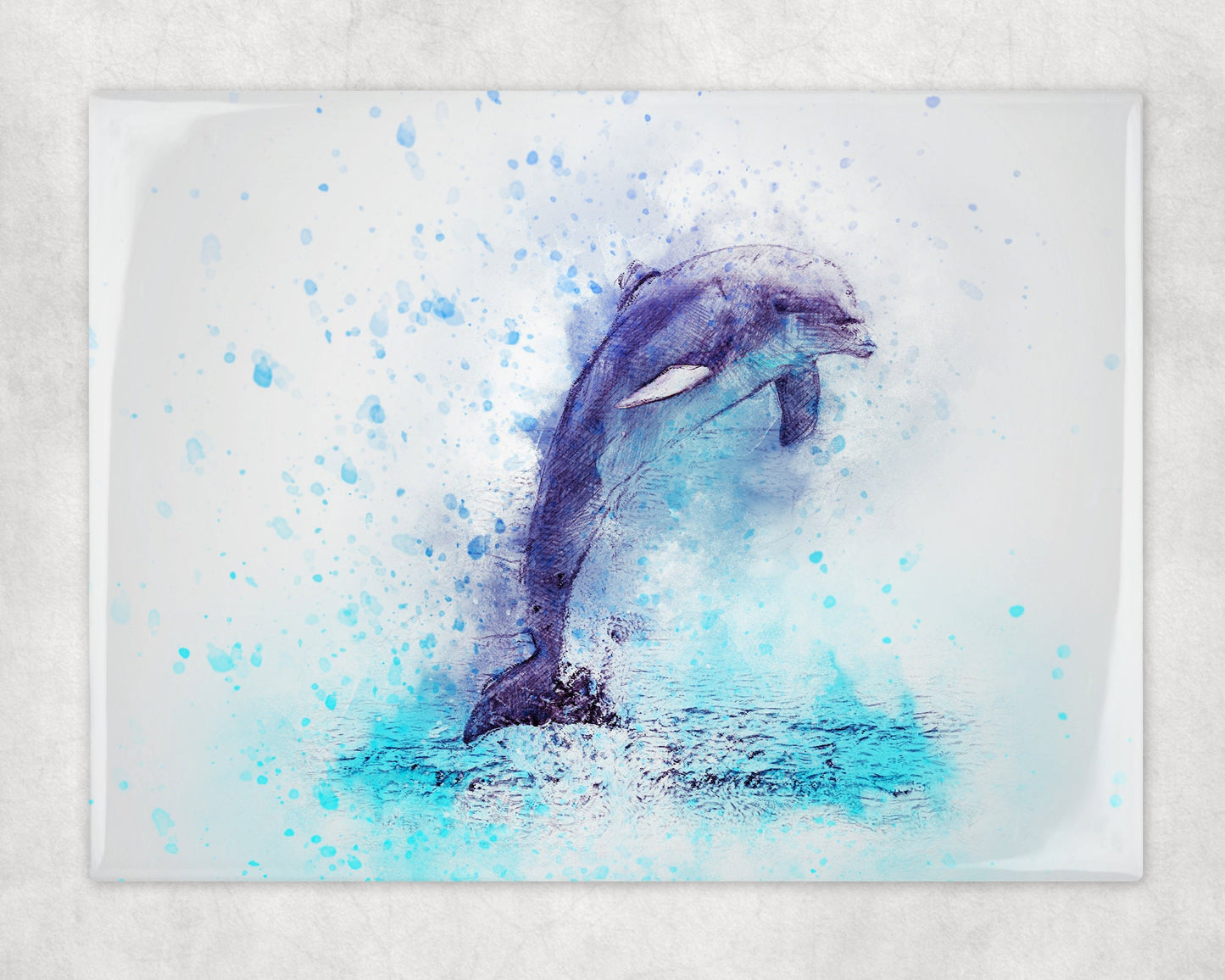 Watercolor Style Dolphin Art Decorative Ceramic Tile with Optional Easel Back - 6x8 inches