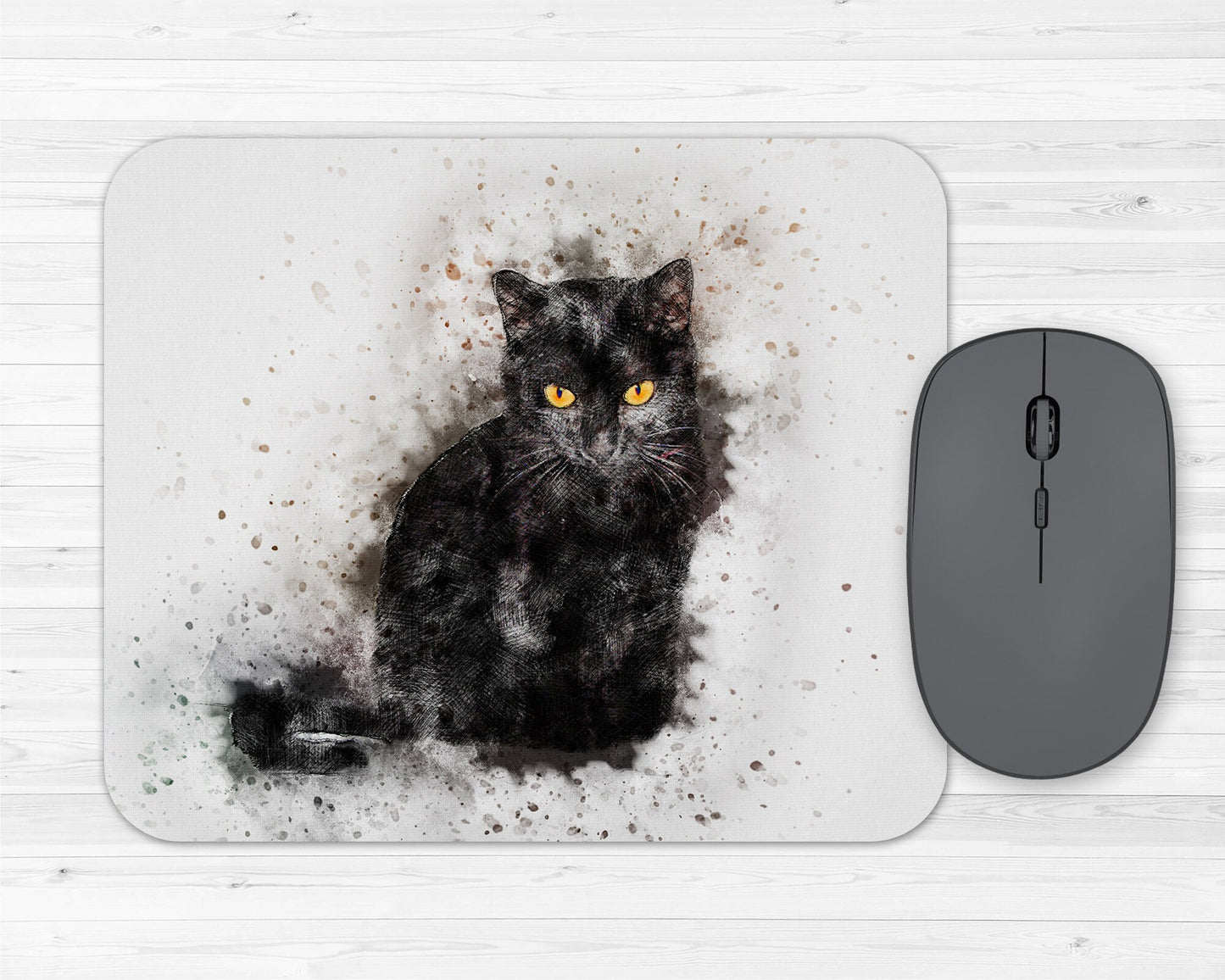 Watercolor Style Black Cat Art Rubber Mousepad