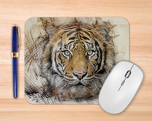 Tiger Portrait Art Rubber Mousepad