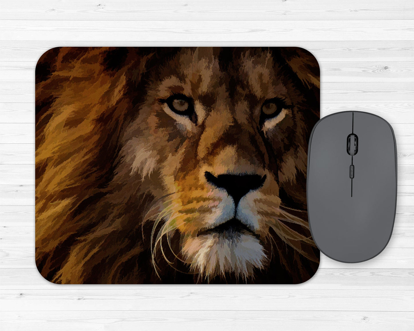 Lion Portrait Art Rubber Mousepad