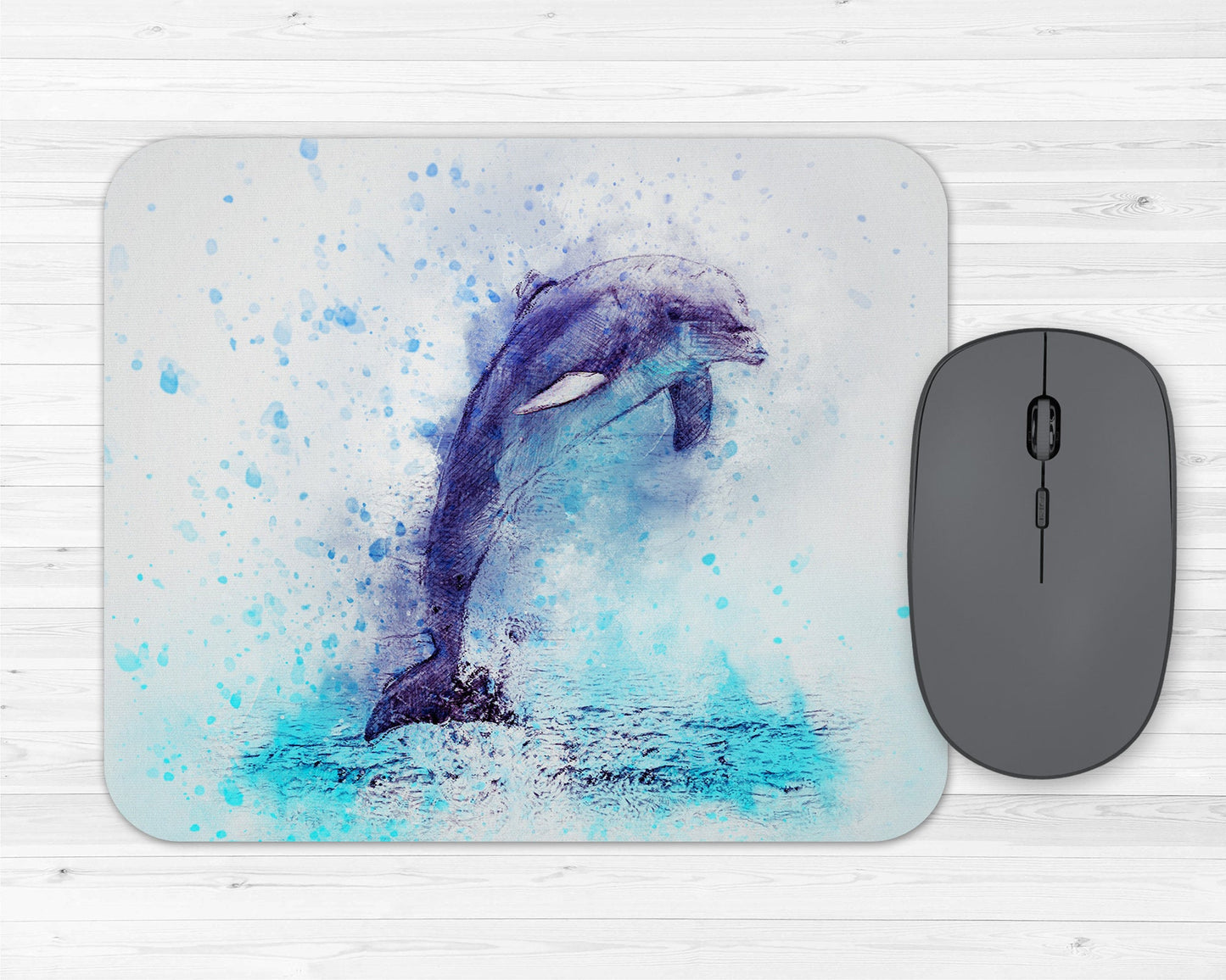 Watercolor Style Dolphin Art Rubber Mousepad