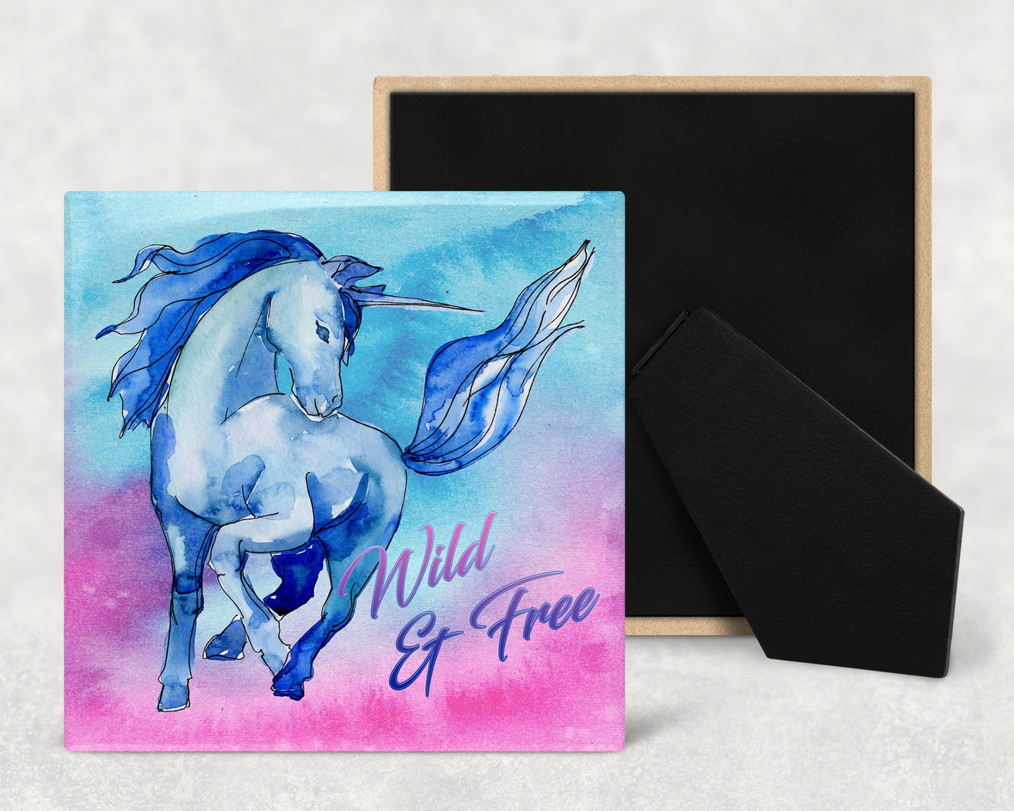 Wild & Free Unicorn Art Decorative Ceramic Tile with Optional Easel Back - Available in 3 Sizes
