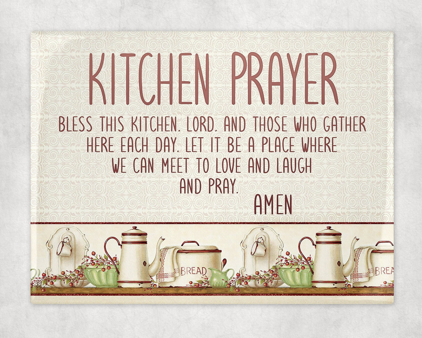 Kitchen Prayer Farmhouse Art Decorative Ceramic Tile with Optional Easel Back - 6x8 inches