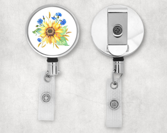 Sunflowers & Blue Blossoms Art Badge Reel