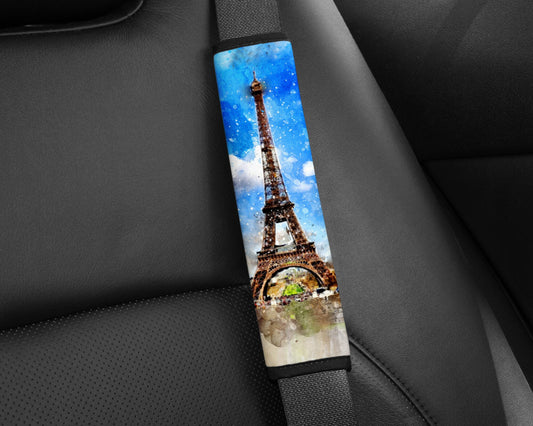 Watercolor Style Eiffel Tower Art Seatbelt Pad