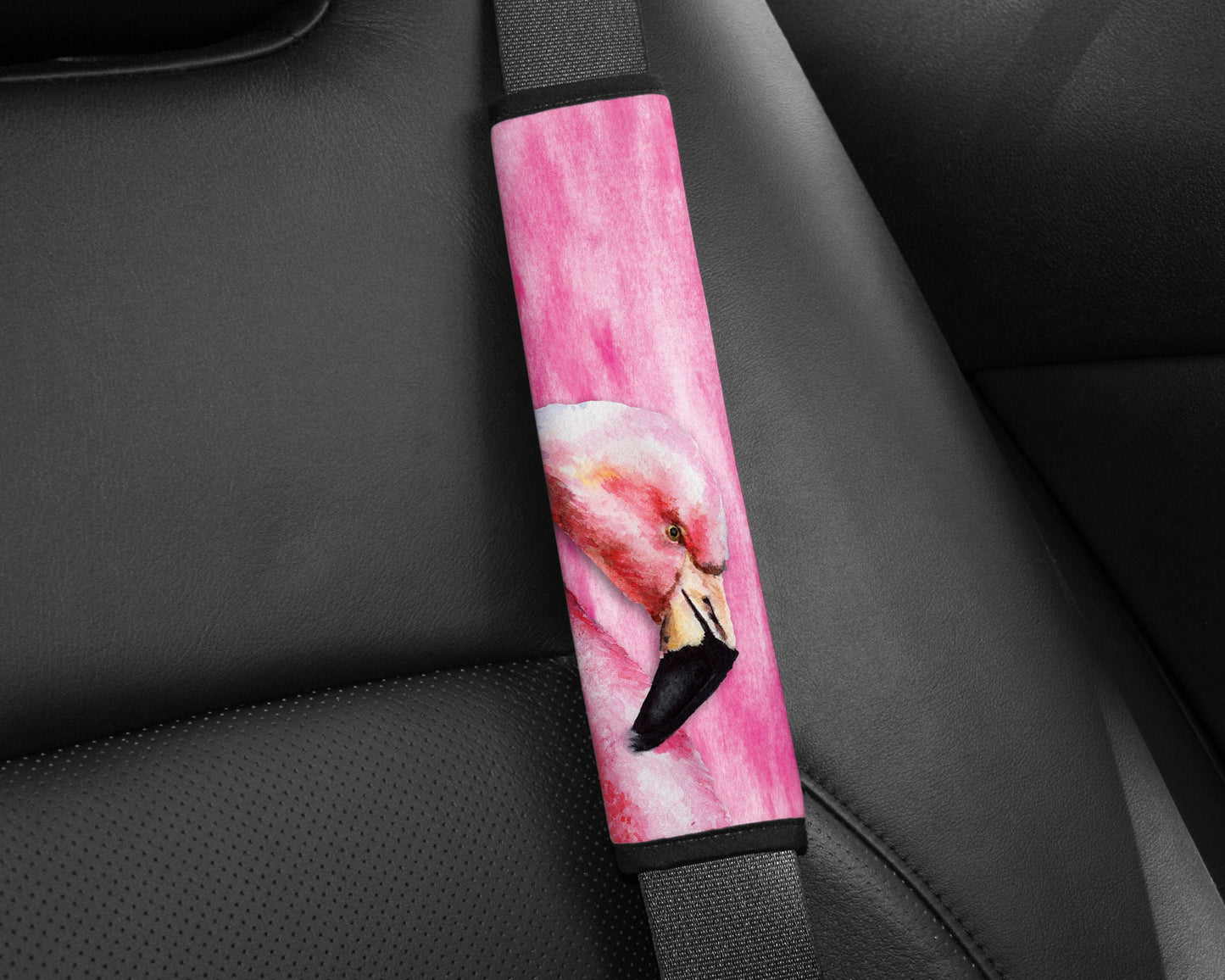 Pink Flamingo Art Seatbelt Pad