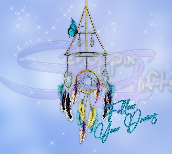 Follow Your Dreams Dreamcatcher and Butterflies Art 20oz Skinny Tumbler - Stainless Steel