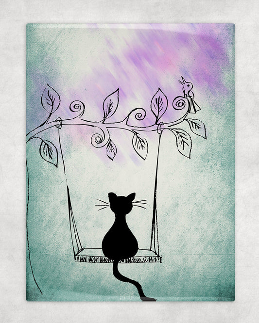 Cat on a Swing Art Decorative Ceramic Tile - 6x8 inches