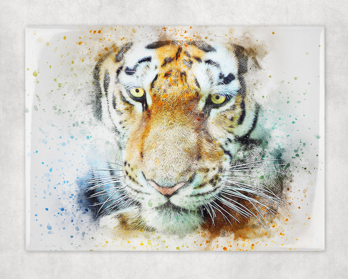 Watercolor Tiger Art Decorative Ceramic Tile with Optional Easel Back - 6x8 Inches