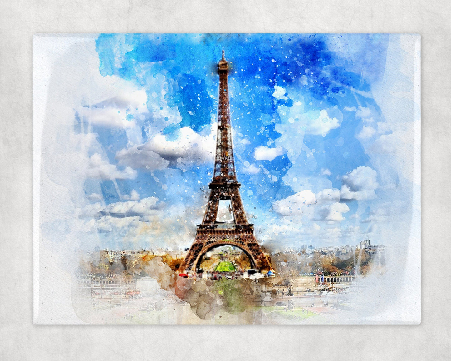 Watercolor Eiffel Tower Art Decorative Ceramic Tile with Easel Back - 6x8 inches