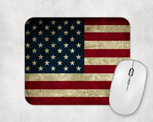 Rustic American Flag Art Rubber Mousepad