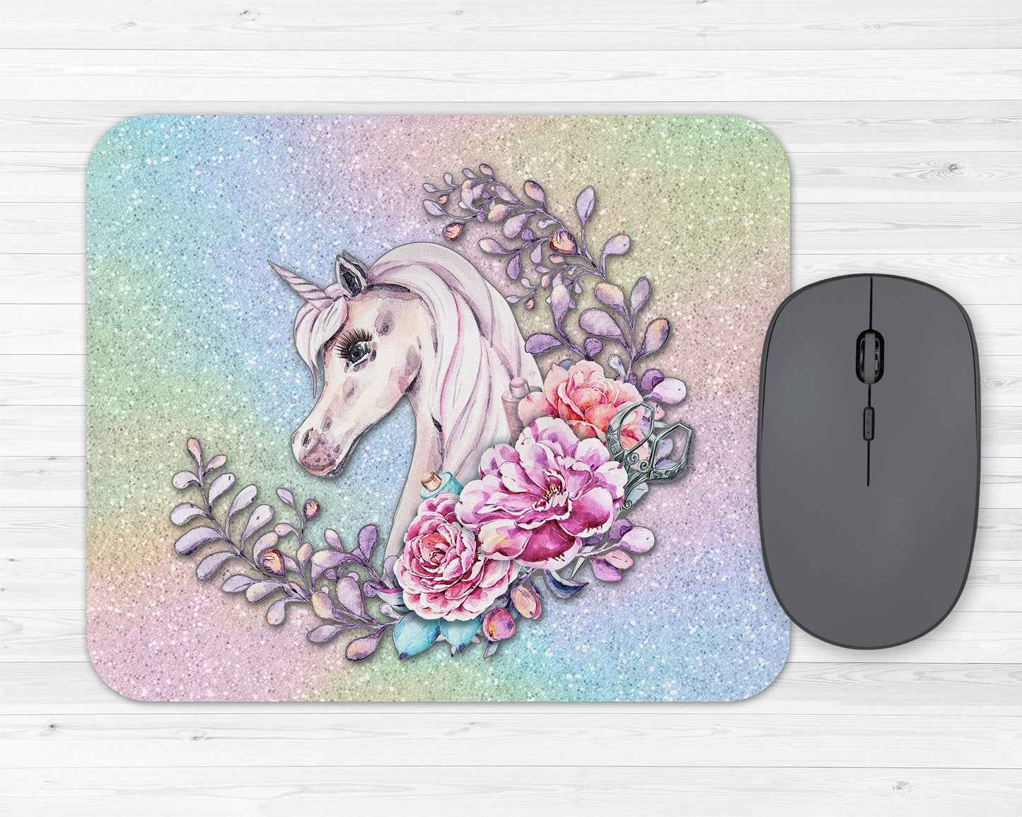 Glitter Unicorn Wreath Art Rubber Mousepad