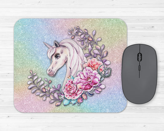Glitter Unicorn Wreath Art Rubber Mousepad
