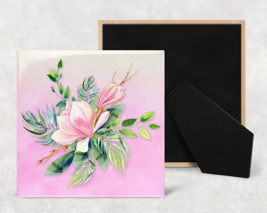 Magnolia Art Decorative Ceramic Tile with Optional Easel Back - Available in 3 Sizes