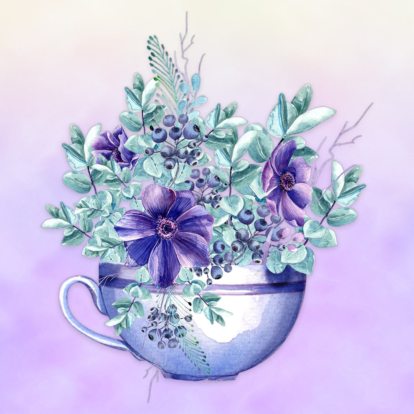 Anemone Arrangement Art Decorative Ceramic Tile with Optional Easel Back - Available in 3 Sizes