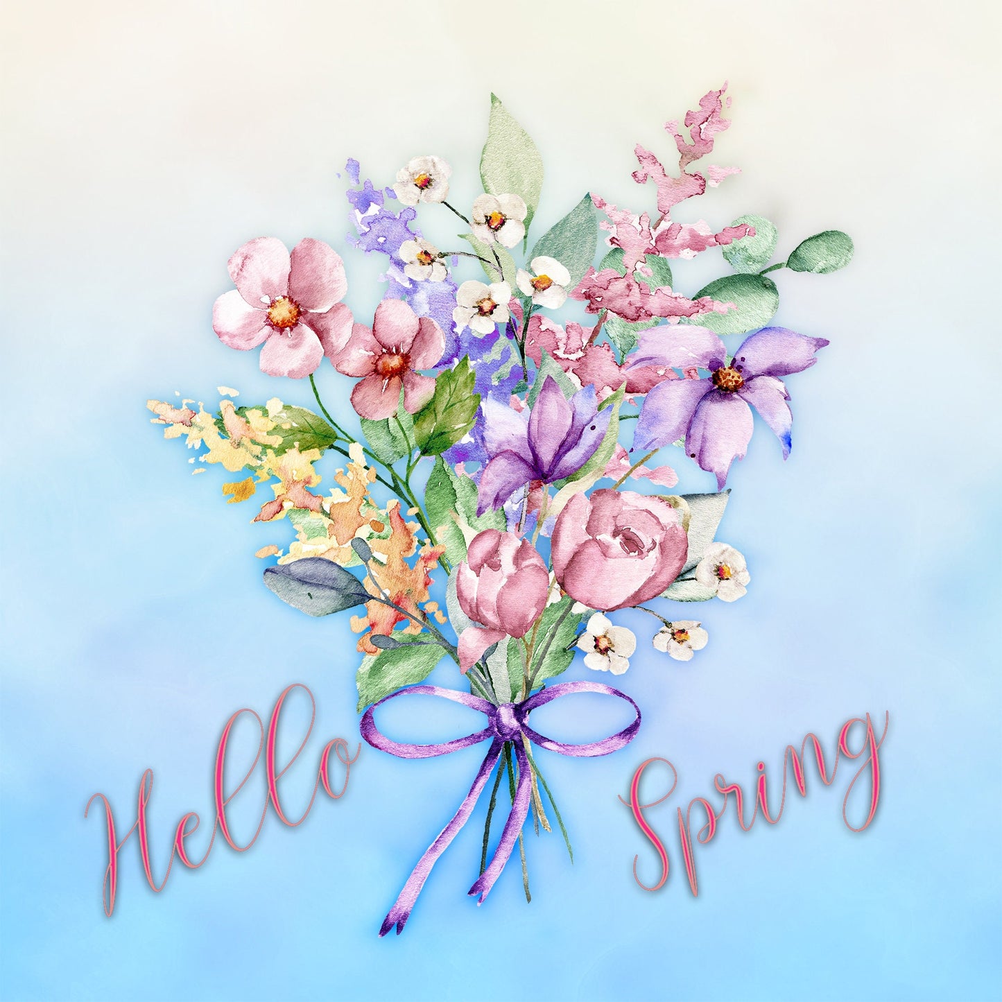 Hello Spring Bouquet Art Decorative Ceramic Tile with Optional Easel Back - Available in 3 Sizes