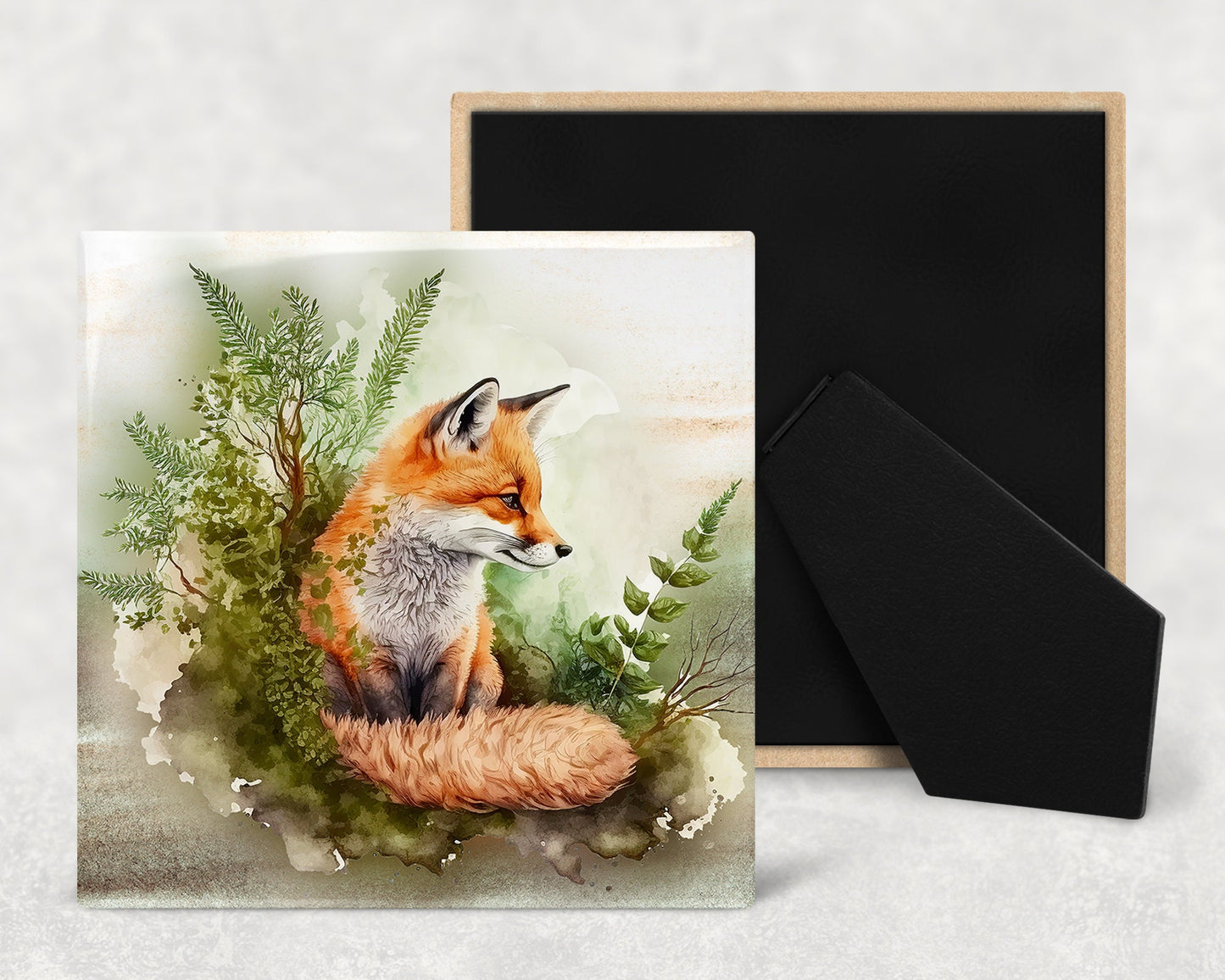 Cute Watercolor Fox Art Decorative Ceramic Tile with Optional Easel Back - Available in 3 Sizes