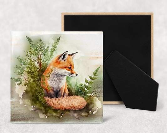 Cute Watercolor Fox Art Decorative Ceramic Tile with Optional Easel Back - Available in 3 Sizes