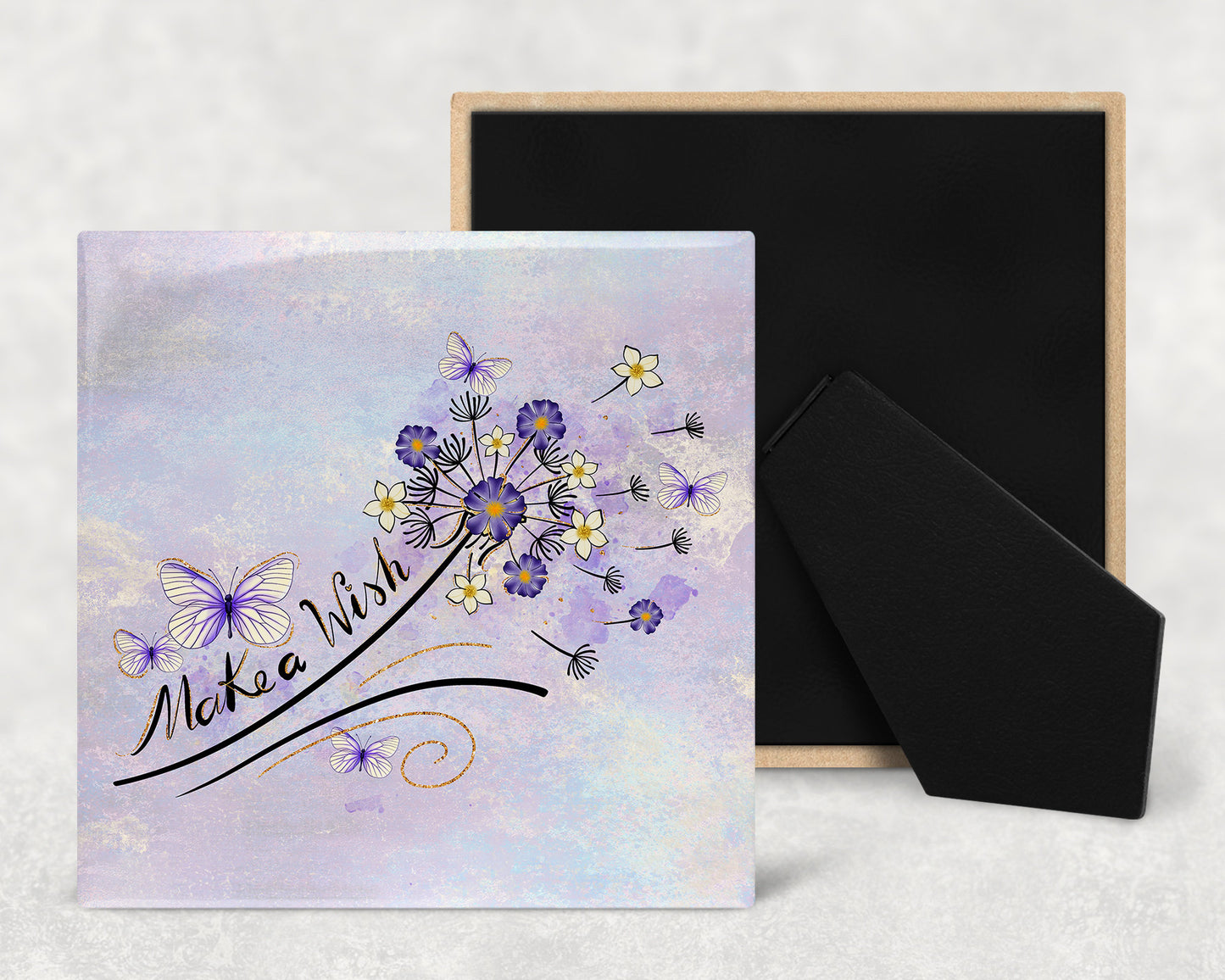 Make a Wish Butterflies and Dandelions Art Decorative Ceramic Tile with Easel Back - 6x8 inches