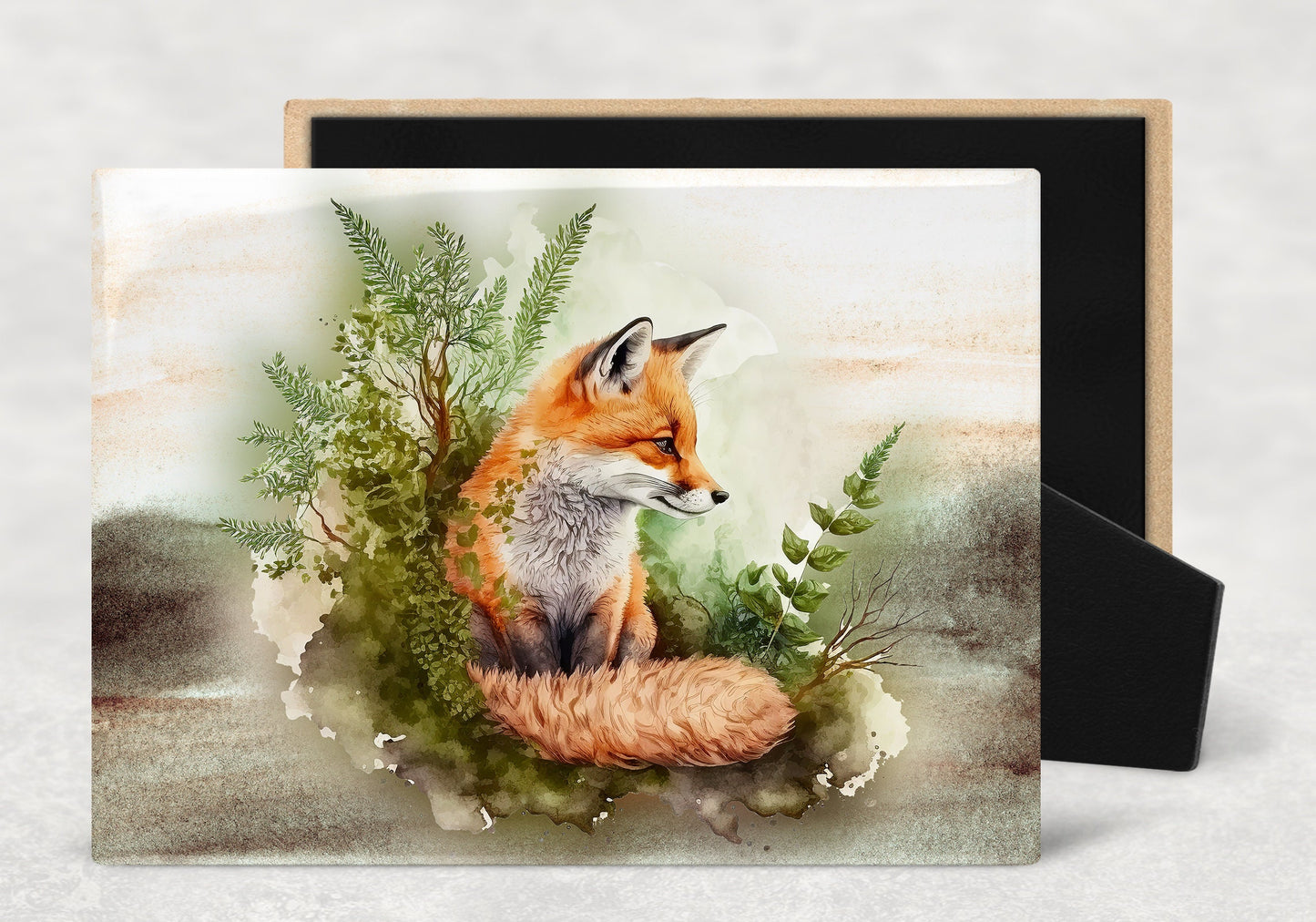 Cute Watercolor Fox Art Decorative Ceramic Tile with Optional Easel Back - 6x8 inches