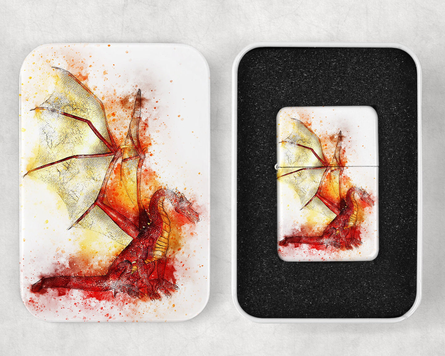Watercolor Dragon Flip Top Lighter and Matching Gift Tin