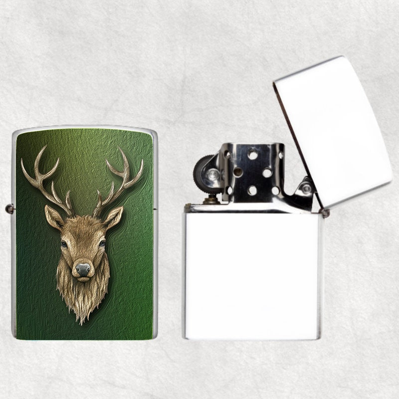 Deer Head Art Flip Top Lighter and Matching Gift Tin - 2 Design Choices