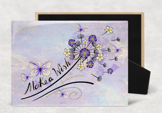 Make a Wish Butterflies and Dandelions Art Decorative Ceramic Tile with Optional Easel Back - 6x8 inches