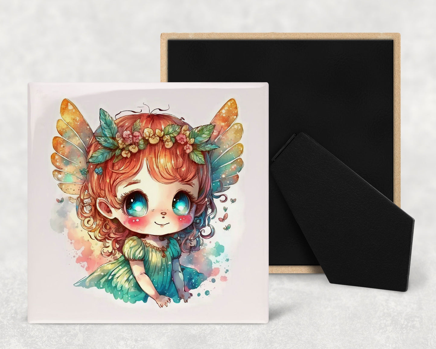 Cute Fae Art Decorative Ceramic Tile Set with Optional Easel Back - Available in 4 sizes - Set of 4