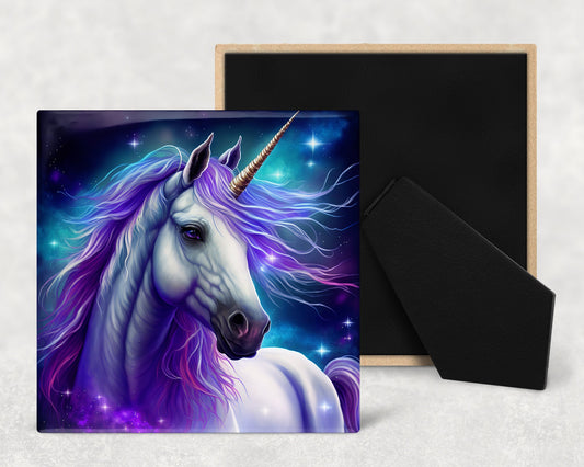 Mystic Unicorns Art Decorative Ceramic Tile Set with Optional Easel Back - Available in 4 sizes - Set of 4