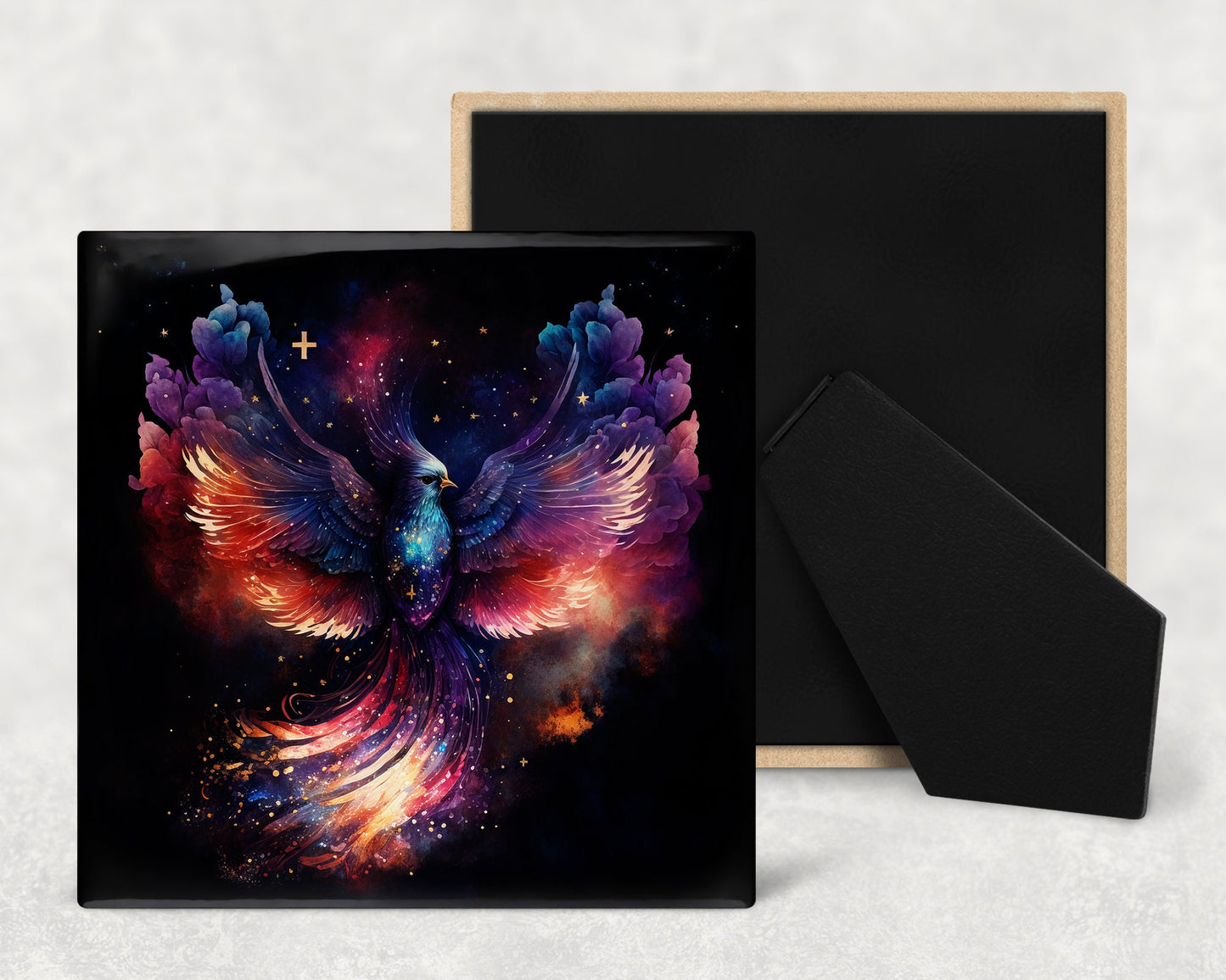Phoenix Art Decorative Ceramic Tile Set with Optional Easel Back - Available in 4 sizes - Set of 4