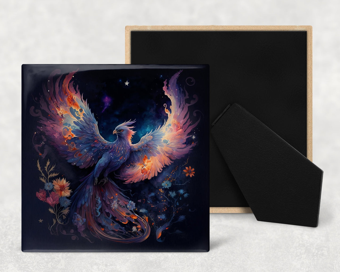 Phoenix Art Decorative Ceramic Tile Set with Optional Easel Back - Available in 4 sizes - Set of 4