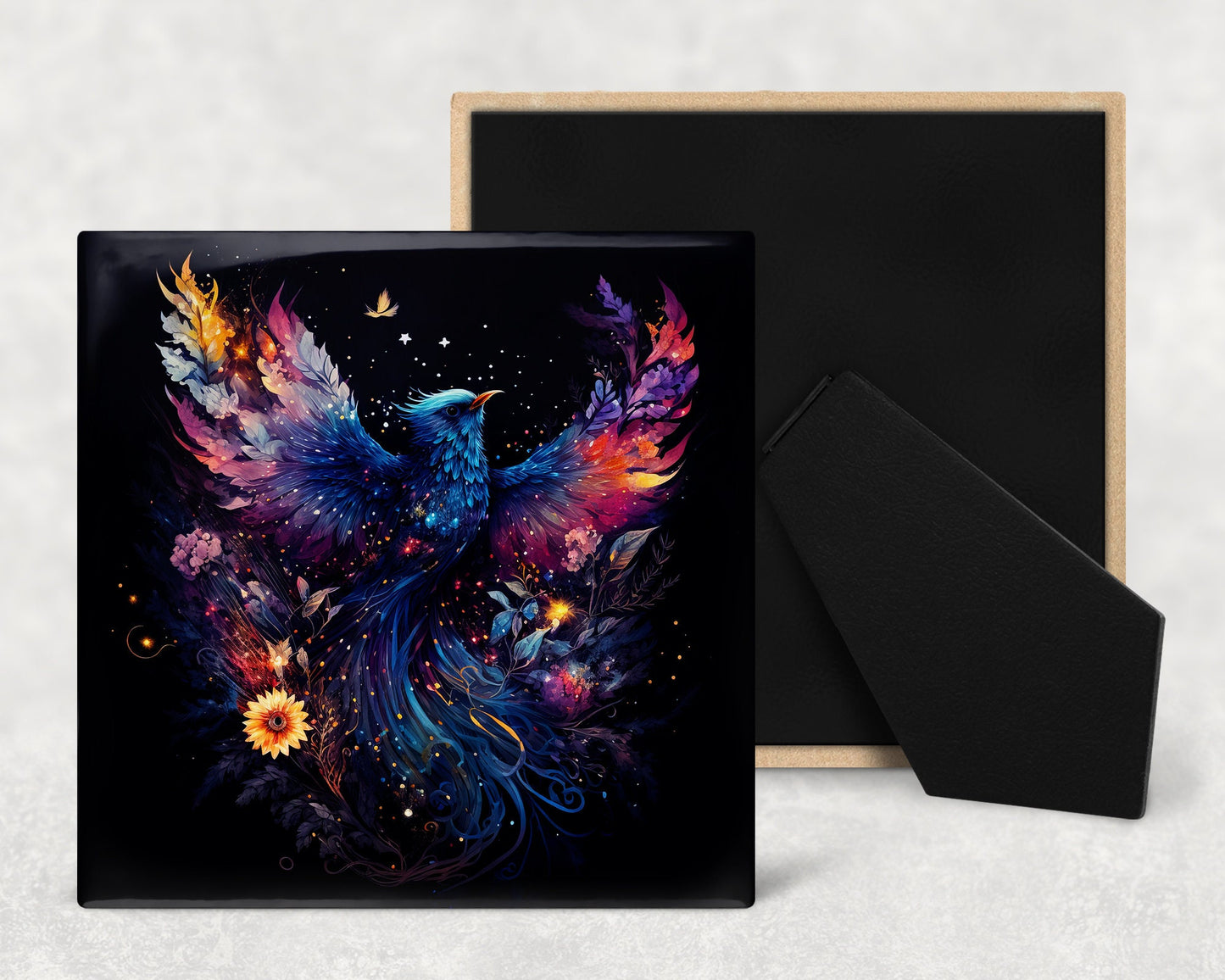 Phoenix Art Decorative Ceramic Tile Set with Optional Easel Back - Available in 4 sizes - Set of 4