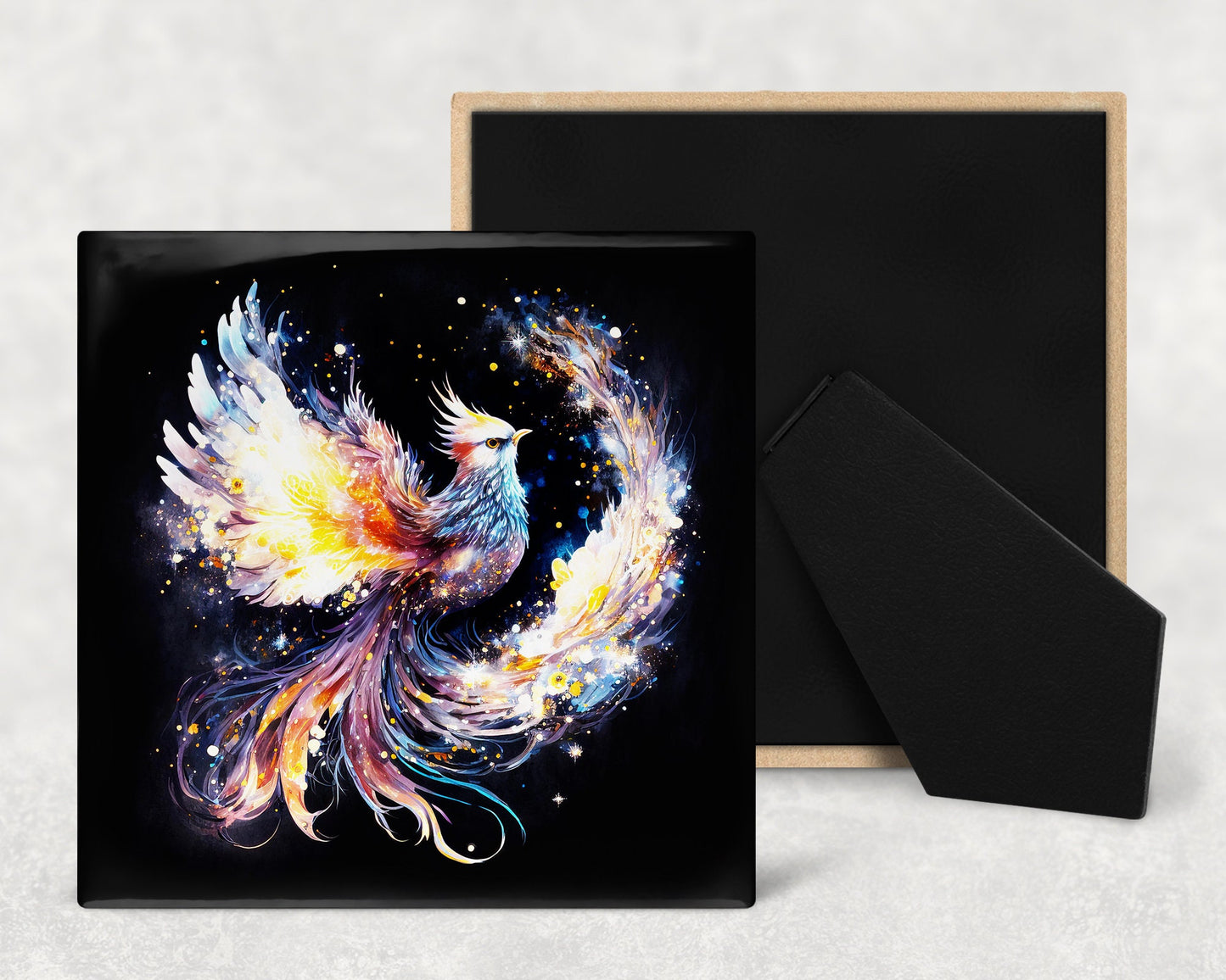 Phoenix Art Decorative Ceramic Tile Set with Optional Easel Back - Available in 4 sizes - Set of 4