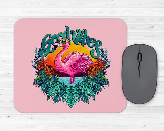 Flamingo Good Vibes Art Rubber Mousepad