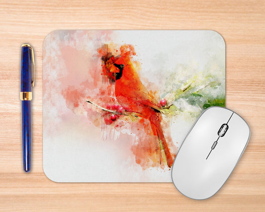 Watercolor Cardinal Art Rubber Mousepad