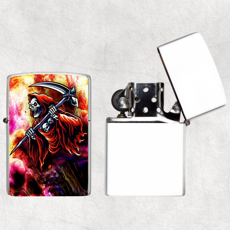Grim Reaper Art Flip Top Lighter and Matching Gift Tin