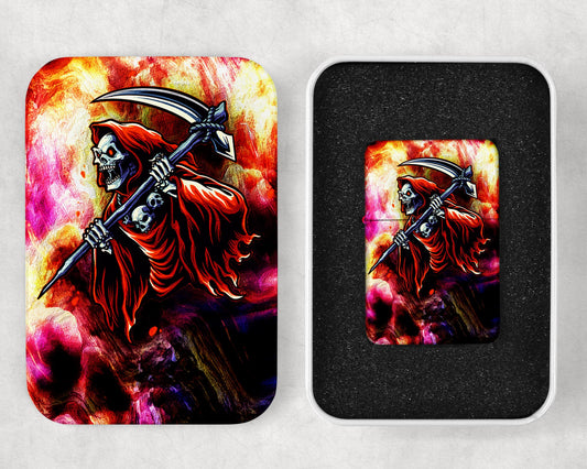 Grim Reaper Art Flip Top Lighter and Matching Gift Tin