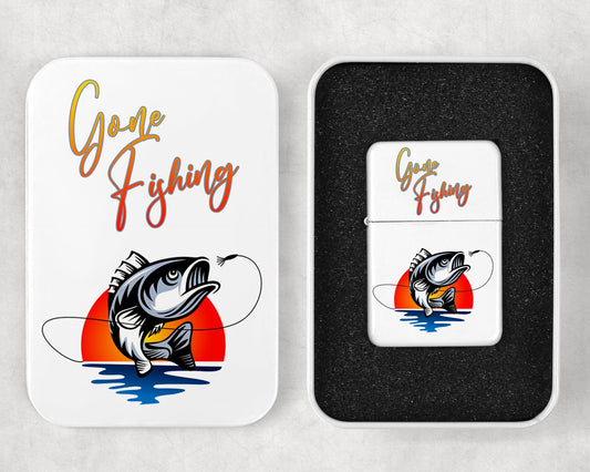 Gone Fishing Art Flip Top Lighter and Matching Gift Tin - 2 Design Choices