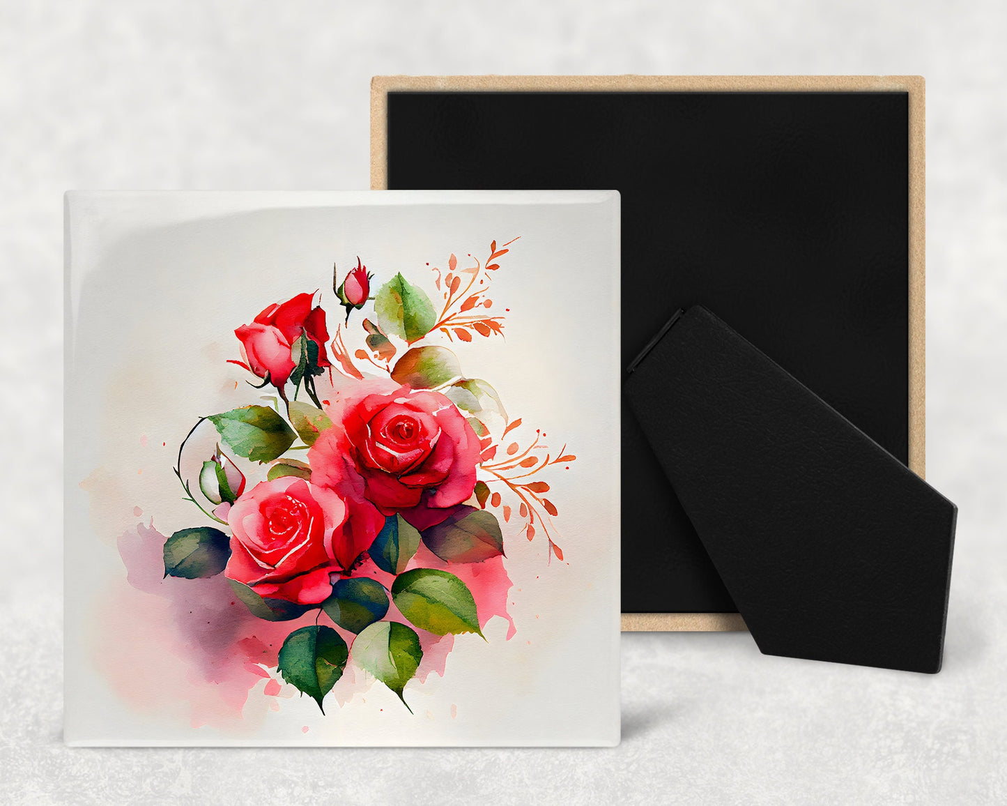 Rose Bouquet Art Decorative Ceramic Tile Set with Optional Easel Back - Available in 4 sizes - Set of 4